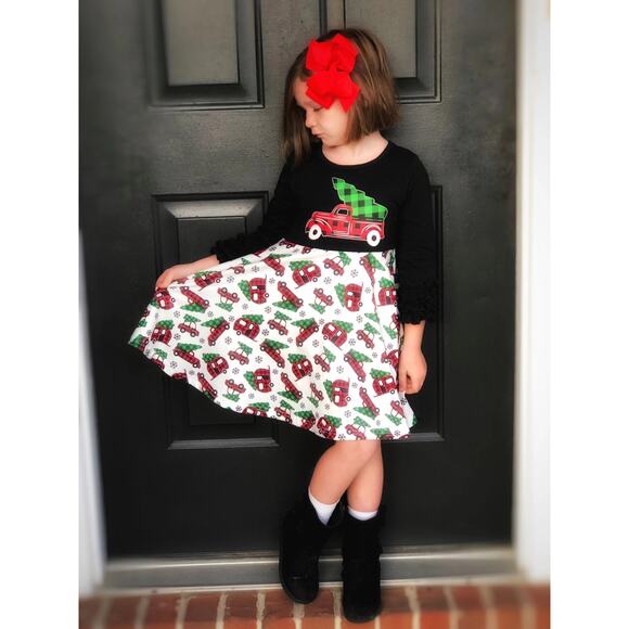 Alex Marie Other - Marie Nicole Clothing Girls size small Christmas Dress red trucks & trees